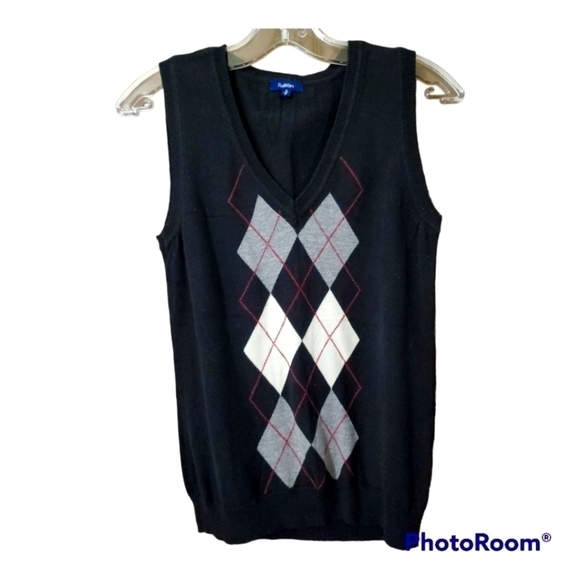 𝅺VINTAGE black argyle sleeveless v neck vest pullover - Picture 1 of 5